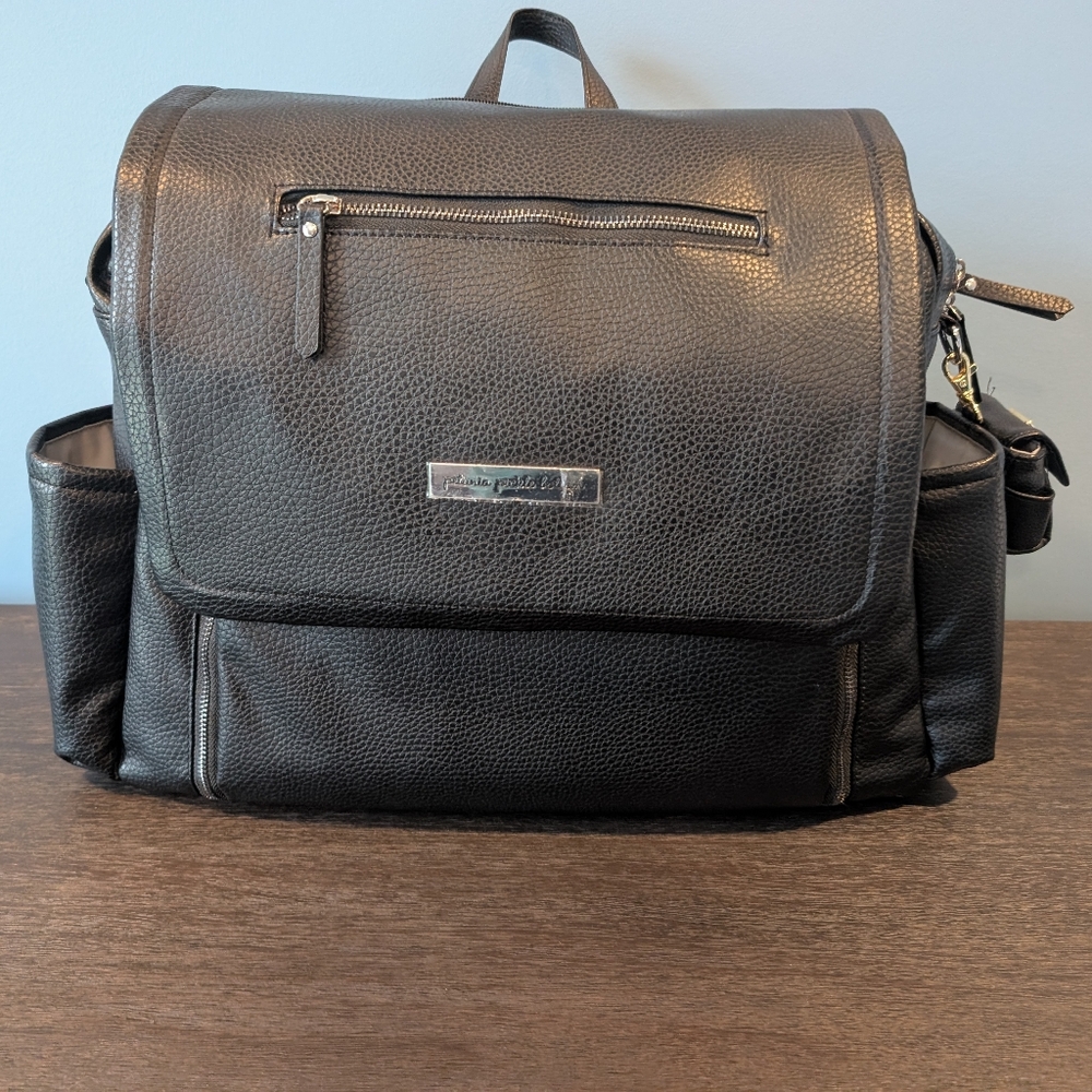 Petunia Pickle Bottom Black Pebbled Faux Leather Diaper Backpack